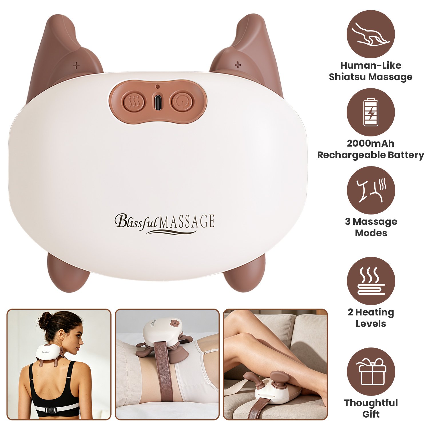 Imountek Cordless Shiatsu Neck Massager with Heat, Adjustable Intensity Deep Tissue Massager for Neck Shoulder Back Leg