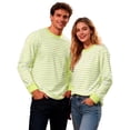 thumbnail image 2 of Men T-Shirts Striped Casual Print Long Sleeve T Shirt Comfortable Crew Neck Tee Soft Breathable Daily Wear Top Light Yellow L, 2 of 8