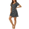 thumbnail image 4 of INSPIRE CHIC Women's Pajamas Short Sleeve V Neck Button Decor Mid Length Sleepwear loungewear Nightgown L Polka Dots, 4 of 6