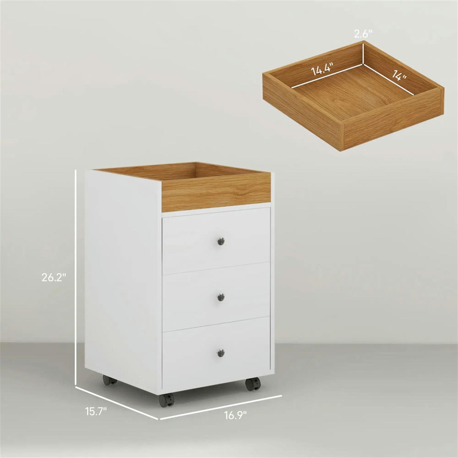 Demi Bonn Rolling Filing Cabinet with Castors, Modern 3 Drawer File Cabinet with Top Tray Under for Home Office, Desk Printer Stand, White