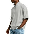 thumbnail image 4 of Men’s Short Sleeve Waffle Knit Half Zip Pullover Top Loose Fit Casual Stand Collar Lightweight Shirt Gray XL, 4 of 6