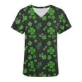 thumbnail image 3 of EGNMCR Womens St. Patrick's Day Nursing Scrub Tops Irish Printed Short Sleeve Gnome Green Working Uniform V Neck Workwear Blouse T-shirt, 3 of 4