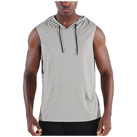 Chiccall Men's Summer Tops Athletic Gym Sleeveless Mesh Hoodie with Drawstring & Big Pocket Quick Dry Lightweight Breathable Activewear