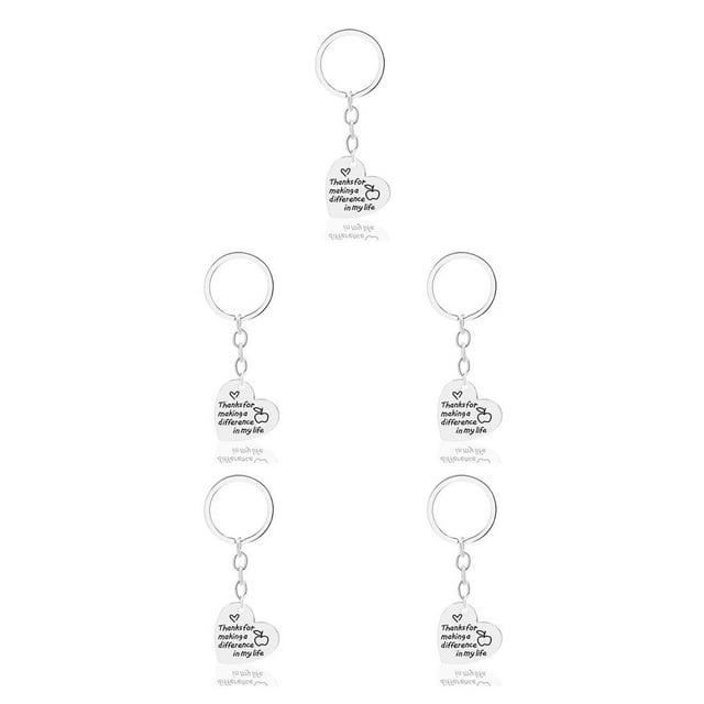Youkk Teacher Keychains Bulk Heart-shape Key Chain with Smooth Stainless Steel Durable Rust Protection Charms Pendants D1270-1 5Set