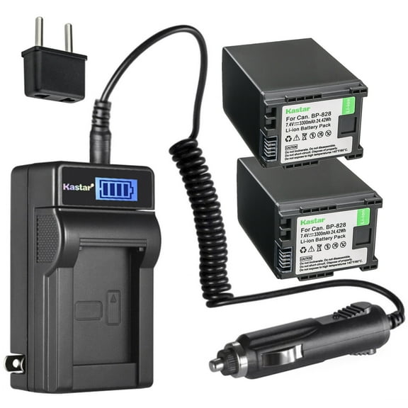 Kastar 2-Pack BP-828 Battery and LCD AC Charger Compatible with Canon BP-820 BP820, BP-828 BP828 Battery, Canon VIXIA HF G50 UHD 4K, VIXIA HF G60, VIXIA GX10, XA35, XA40, XA45, XA50, XA55 Cameras
