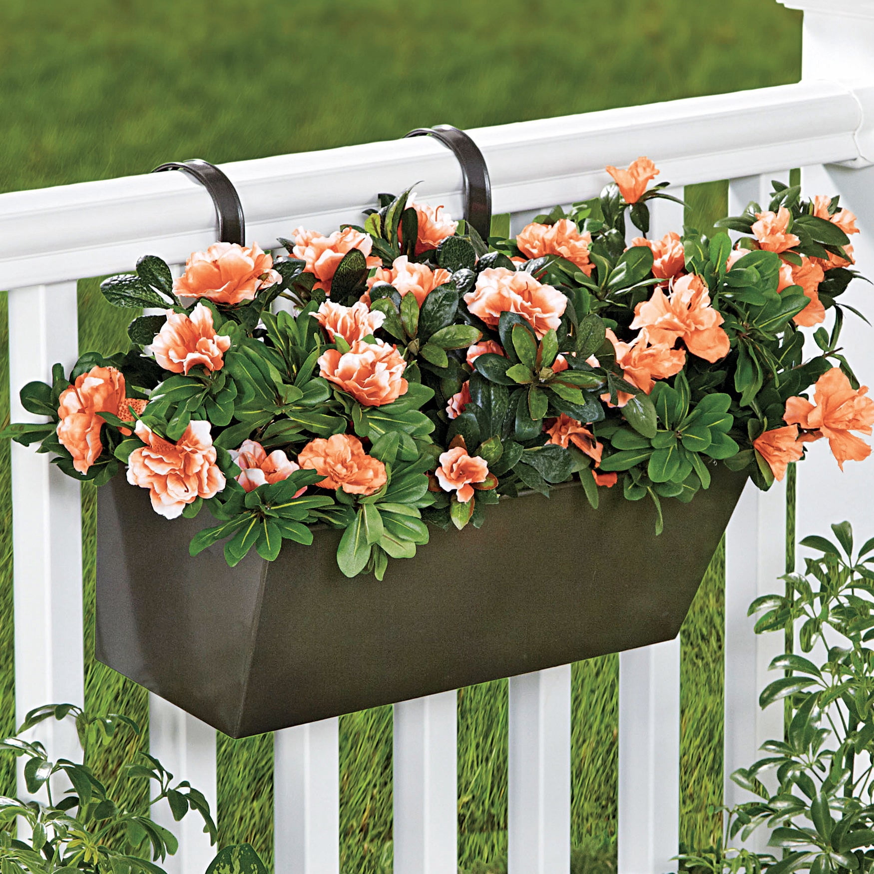 BrylaneHome Outdoor Weatherproof Metal Railing Hanging Flower Garden Windowbox Planter with 3 Drainage Holes