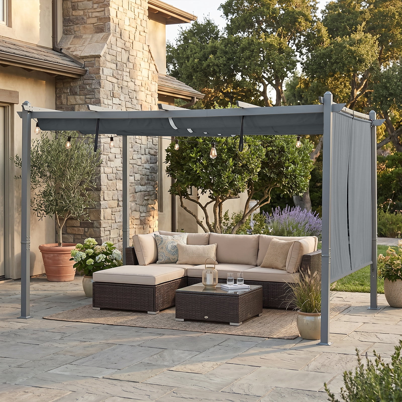 Aoodor 4.8x6 FT Aluminum Pergola Roller Shade - Cordless Gazebo Curtain, 2-Pack for Outdoor Pergola or Gazebo, Grey