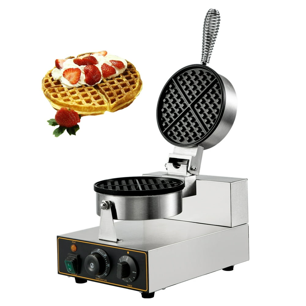VEVOR Commercial Round Waffle Maker Nonstick 1100W Stainless Steel 110V