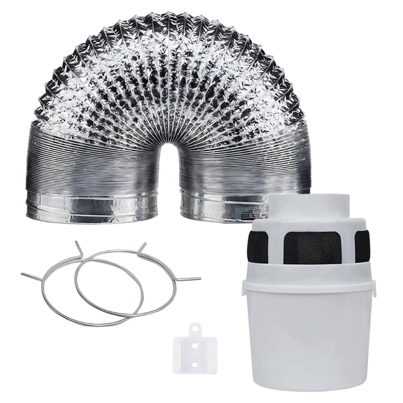 HIBIBUD Indoor Dryer Vent Kit Lint Trap Bucket Dryer Vent with 4-inch by 5-feet Silver Proflex Duct