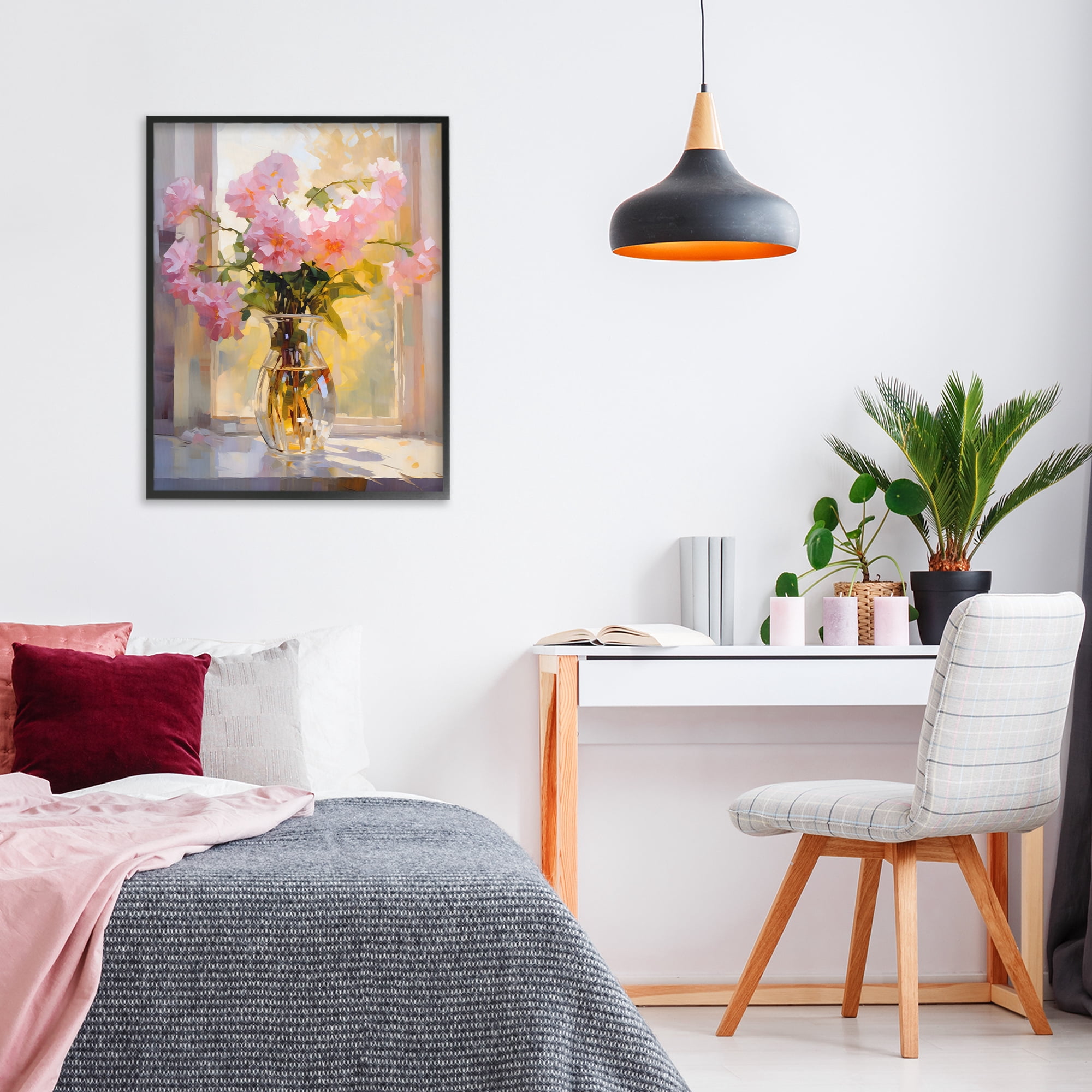 Stupell Industries Pink Flowers in Sunlit Vase Black Framed Giclee Art, design by Creative Studio