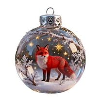 Clear Glass Christmas Balls with Exquisite Footprint Hanging Loop,Snowflake Christmas Ball Ornaments with Sparkling Glitter,Animal Themed Christmas Tree Decorations for Home Christmas Decor-Fox