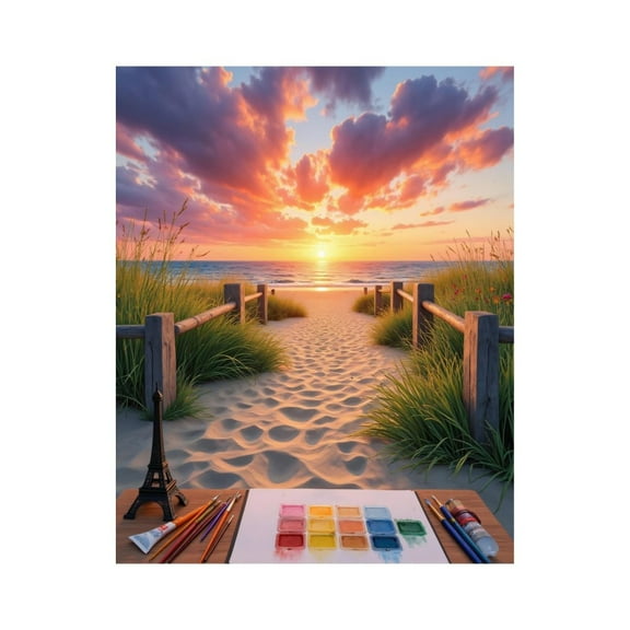 Paint By Numbers Kit for Adults Beginner - Beach Sunset Painting Watercolor Art DIY Canvas Painting Kits for Adults, Frameless Paint By Number for Adults for Home Wall Decor 16x20 Inch