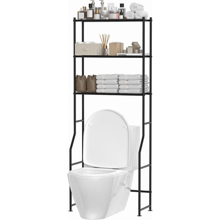 3-Tier Over The Toilet Storage, Freestanding Metal Bathroom Shelves, Space Saver Above The Over Toilet Storage Shelf for Bathroom, Black