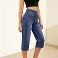 thumbnail image 4 of sdhkgrrt Women Plus Size Capri Denim Pants Elastic Waist Flowy Fashion Jeans Solid Casual Basic Cropped Pants Travel, Blue S, 4 of 8