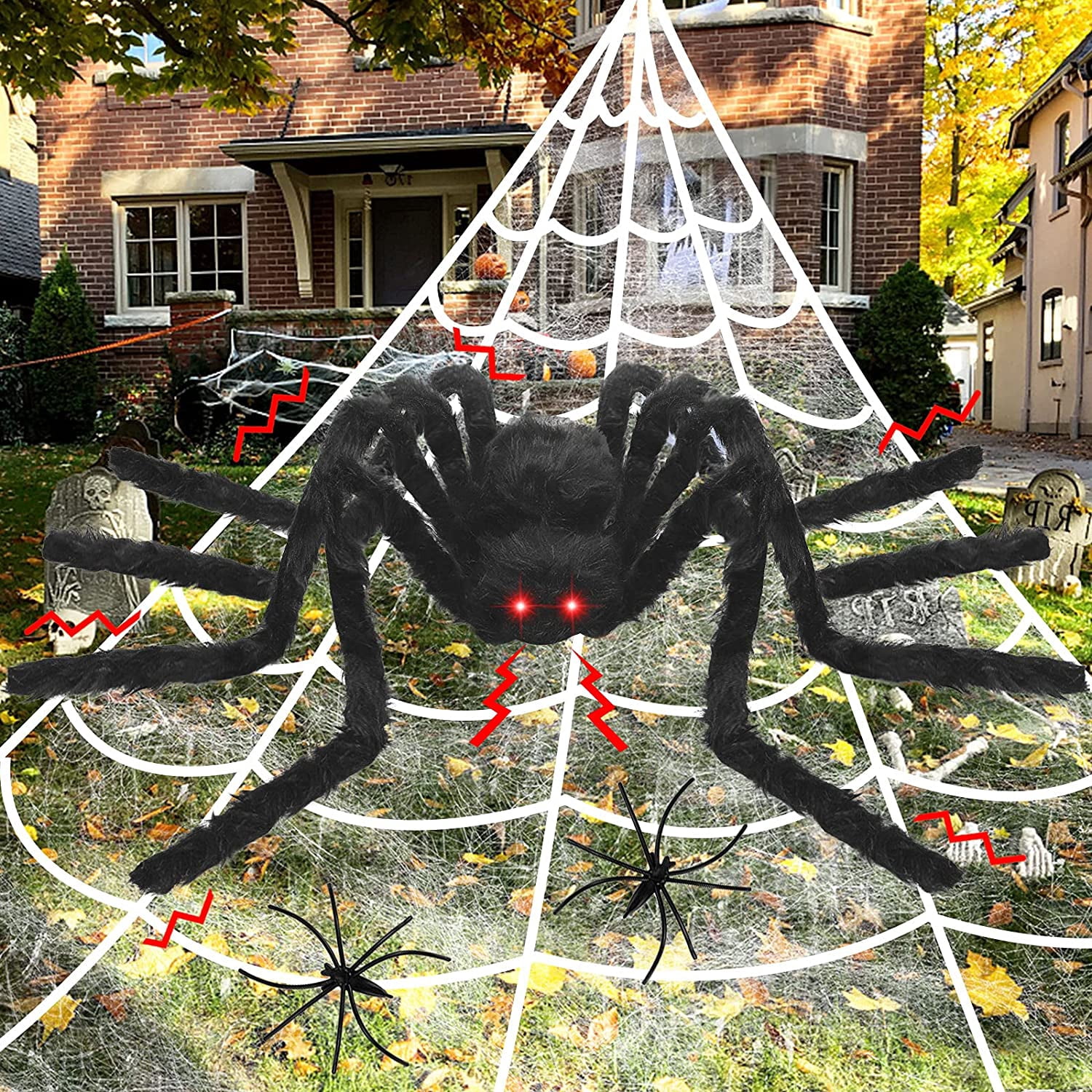 Décoration Halloween Géante : Toile D'araignée 50'' + Araignée Géante Triangulaire 200'' - Effrayant Et Amusant !