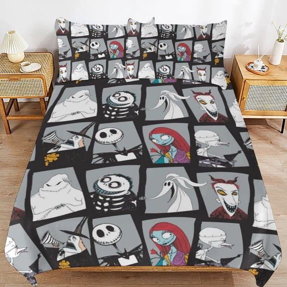 The Nightmare Before Christmas Duvet Cover Set, 3 Piece Bedding Set 86"x70" Double Sided Printing Decorative Comforter Cover Set (1 Duvet Cover 2 Pillow Shams)