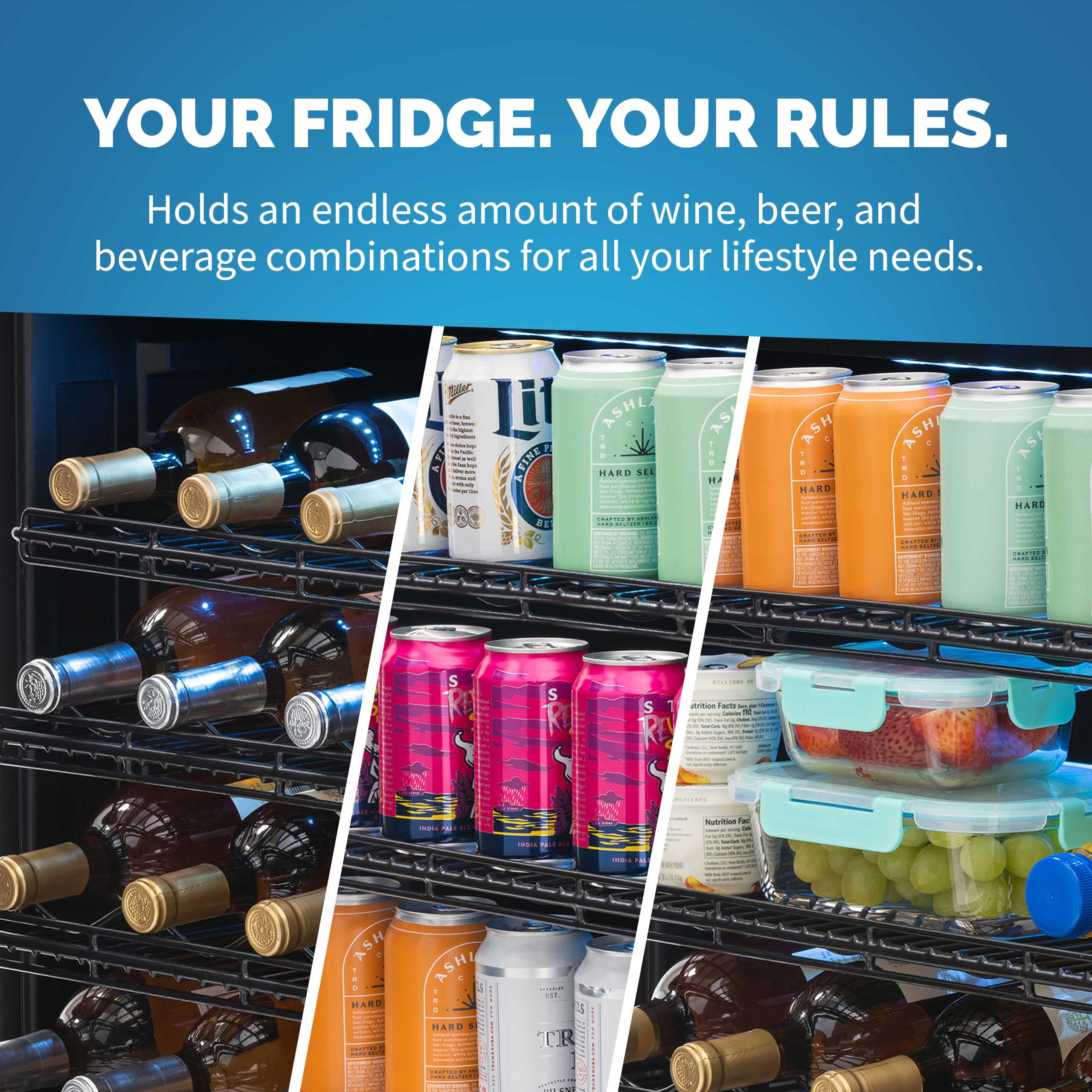 Newair 24” Wine and Beverage Fridge with Reversible FlipShelf™ Racks 179 Can or 49 Bottle