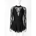 thumbnail image 3 of iEFiEL Womens Floral Lace Ballet Dance Skirted Leotard Long Sleeve Figure Ice Skating Dress Black M, 3 of 7