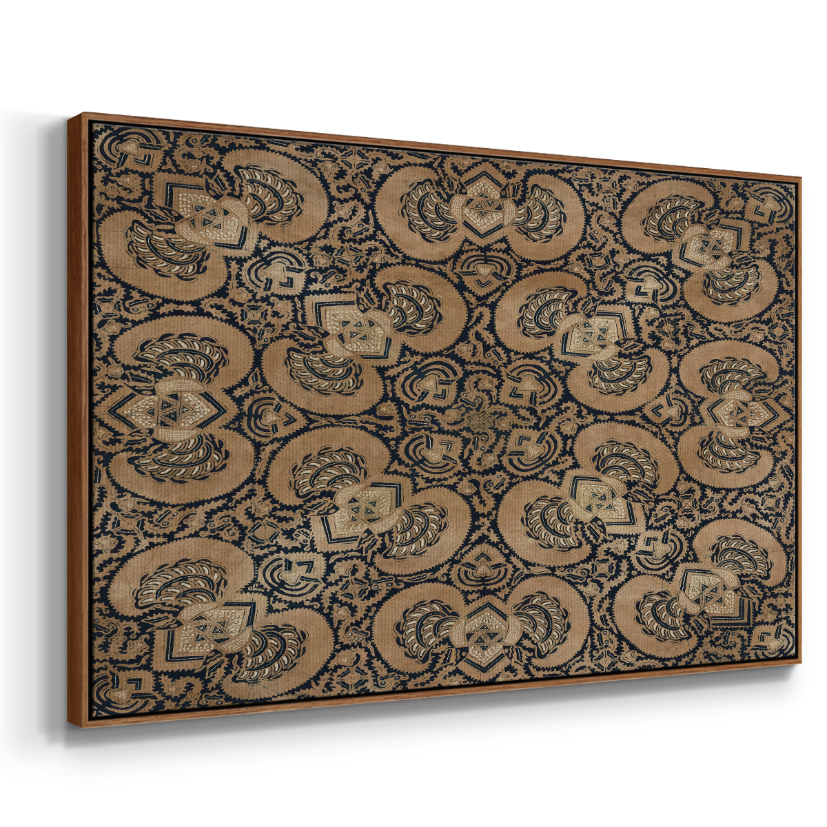 Vintage Abstract Print-III Framed in Walnut Wood Gallery Wrapped Canvas 27 in. x 41 in.