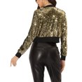 thumbnail image 3 of INSPIRE CHIC Women's Sequin Sparkle Zipper Cropped Bomber Jacket Gold L, 3 of 4
