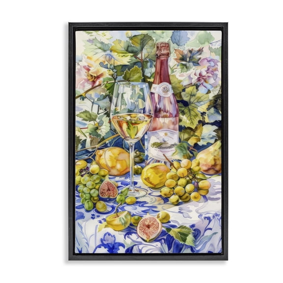 Stupell Industries Grape Vines Wine Glass Food & Beverage Painting Black Floater Framed Canvas Art Print Wall Art, 17 x 25