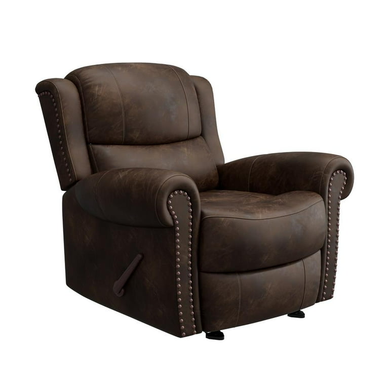 ProLounger Rocker Recliner in Distressed Saddle Brown Faux Leather