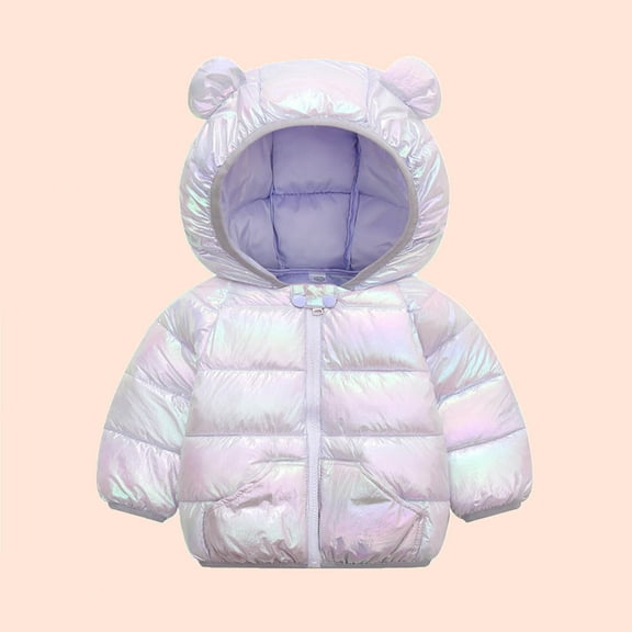 Lilgiuy Toddler Kids Baby Boys Girls Cute Solid Color Colorful Windproof Padded Clothes Jacket Hooded Coat，Purple,12-15 Months for 2022