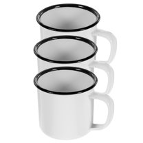 LOLIPPYY 3-Piece Enamel Cup Set White Retro Style Mugs for Coffee, Tea, and Water Drinking