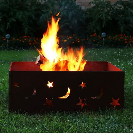 Sunnydaze Square Rustic Stars And Moons Fire Pit Ring 30 Inch