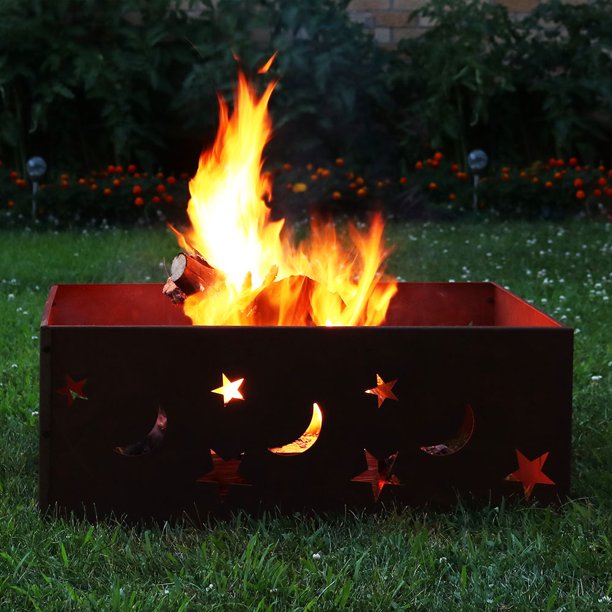 Sunnydaze Square Rustic Stars And Moons Fire Pit Ring 30 Inch Square Walmart Com Walmart Com