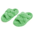 thumbnail image 3 of YDN Women Comfortable Flats Slippers Open Round Toe Fur Slides Sandals Cross Strap Slip On Shoes for Indoor Party Daily Size 7 Green, 3 of 4