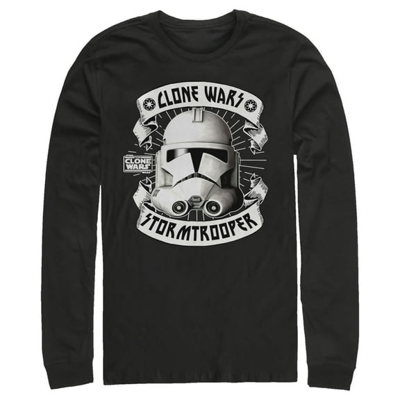 Men's Star Wars: The Clone Wars Stormtrooper Portrait  Long Sleeve Shirt Black 2X Large