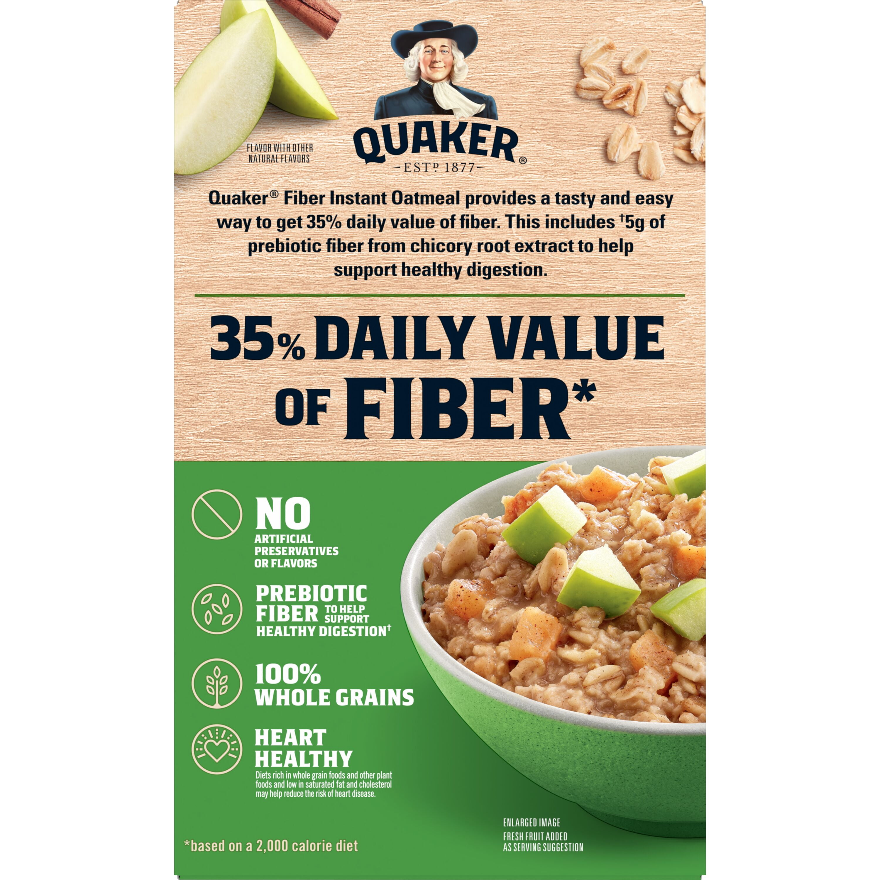 (6 pack) Quaker Fiber Apples & Cinnamon Instant Oatmeal, 1.58 oz 8 Count