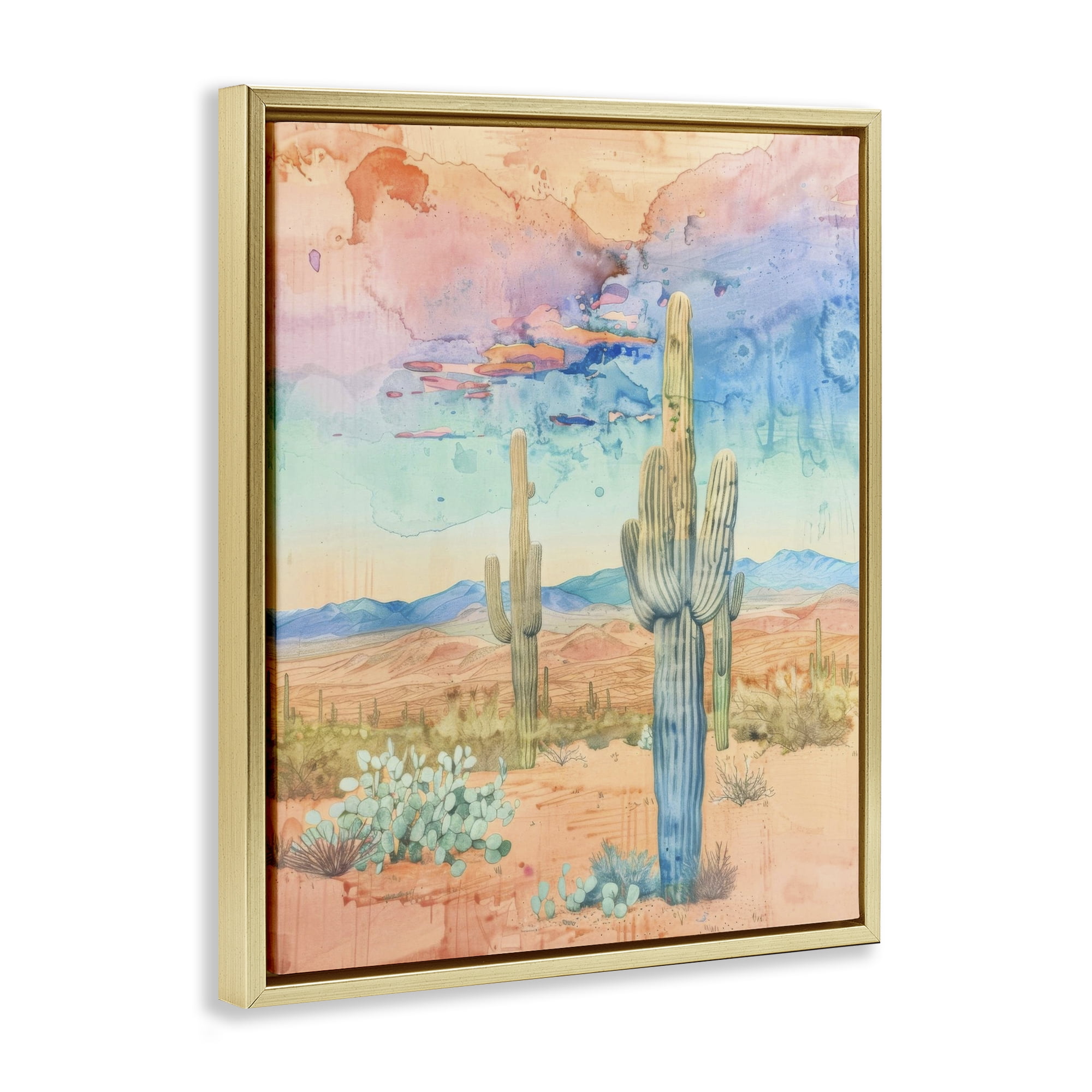 Stupell Industries Pastel Desert Sky Landscape & Nature Painting Gold Floater Framed Canvas Art Print Wall Art, 17 x 21