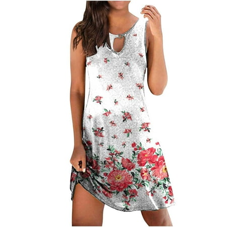 

asdoklhq Maternity Dress Women s Summer Comfortable Fashion Casual Sleeveless V-Neck Printed Slim Dress