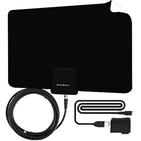 Supreme Amplified Boostwaves Razor 50 HDTV Indoor Flat Leaf Antenna With RG6 Cable. Cut The Cable Cord get up to 60 HDTV Channels for (Best Way To Get Tv Reception Without Cable)