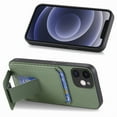 thumbnail image 3 of Magnetic Carbon Fiber Case for iPhone 12 with Holder Kickstand, Fiber Texture Wallet Phone Case with Card Holder Durable Military Grade Protection Cover for iPhone 12, Green, 3 of 10
