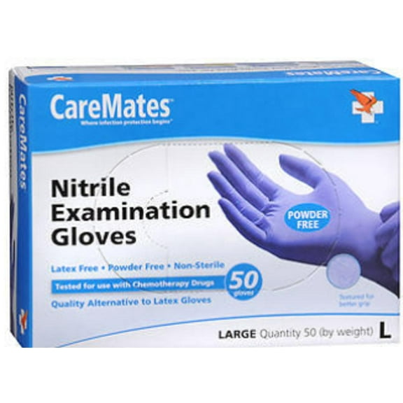 CareMates Nitrile Examination Gloves Latex Free & Powder Free Medical Grade Large, 50 Ct