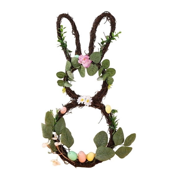 Bunny Ear Wreath, Easter Rabbit Ear Door Hanging, Floral Rattan Ornament for Home, Spring Holiday Wall Decoration, Cute Bunny Ear Flower Wreath