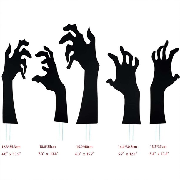 Paquete de 5 letreros de Halloween con manos negras y 10 estacas, silueta aterradora, decoraciones de Halloween para patio al aire libre, césped, jardín, decoración de Halloween LingWen 9024715642288