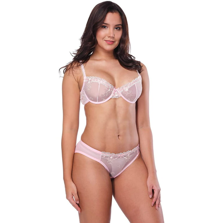 Buy DirieSee Through Bra for Women Sheer Unlined Lingerie, Floral Lace Bras  Mesh Non Padded Underwire Panties Set Online at desertcartINDIA