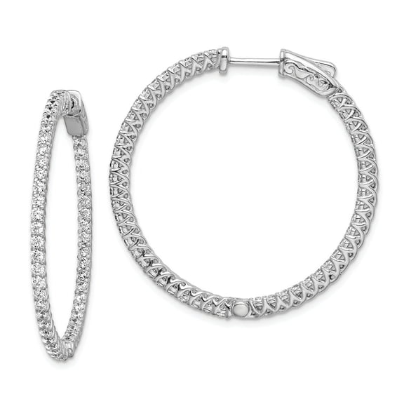 Sterling Silver Cubic Zirconia Round Hoop Earrings - Measures 30x30mm Wide 2mm Thick