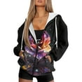 thumbnail image 4 of SCRAWLGOD Galaxy Rose Hoodie Zip Up Women Light Weight Sweat Shirts for Women Casual Long Sleeve Oversized Zipper Jacket for Women Elastic Ladies Hooded Sweaters Size L, 4 of 7