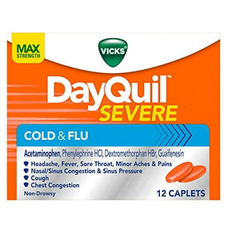 4 Pack - Vicks DayQuil sévère soulagement du rhume et de la grippe Caplets, 12 Chaque