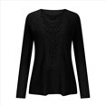 thumbnail image 3 of Camiseta de Mujer con Encaje de Piña y Costuras, Color Liso, Larga, Cuello Redondo, Informal. Negro L, 3 of 7