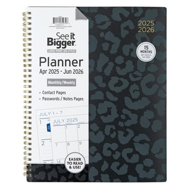 See it Bigger Monthly Weekly Planner Large (9.25″ x 11″) Black Leopard, 15 month, Apr 2025-Jun 2026