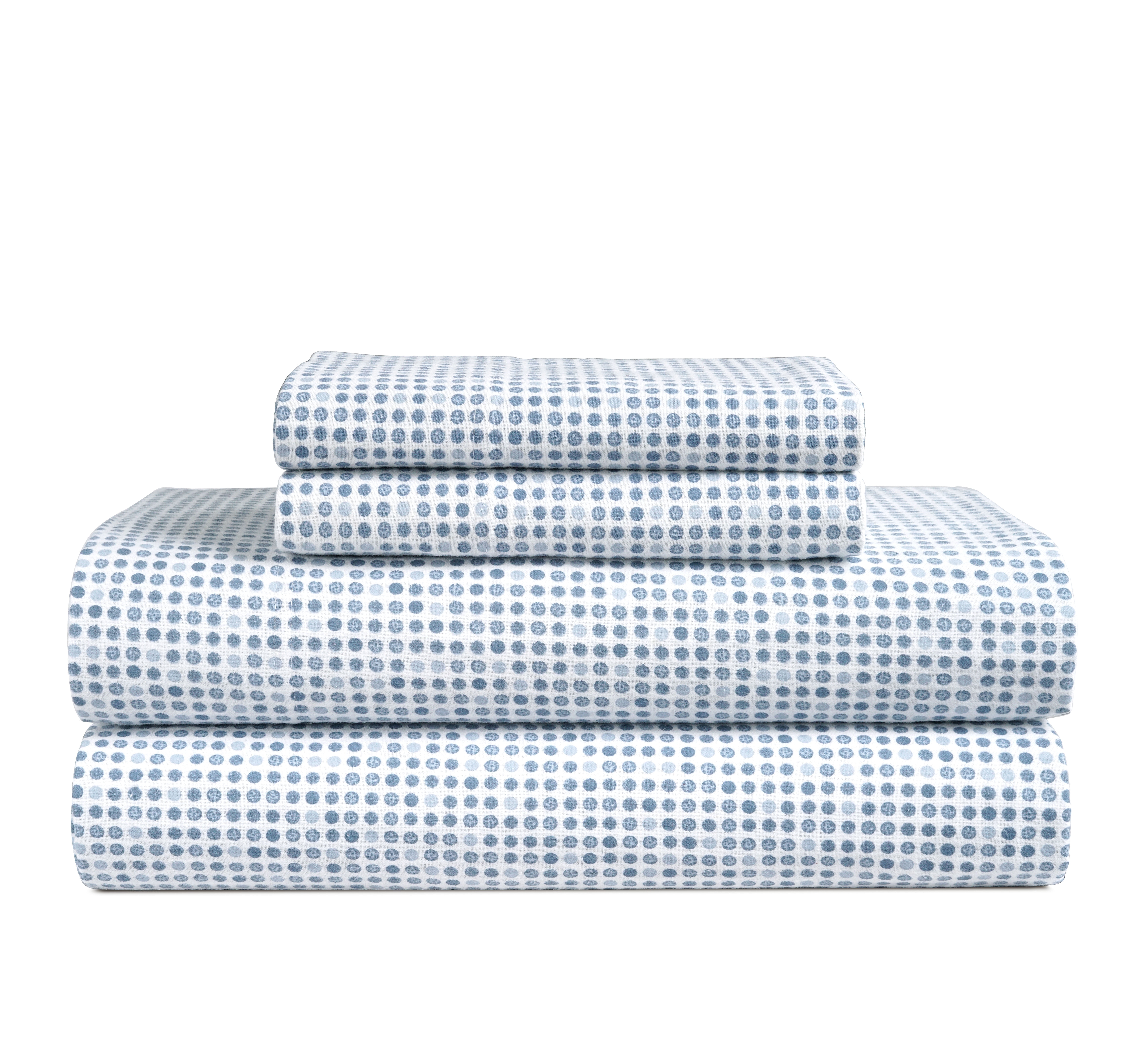 Casa Platino Queen Size Flannel Bed Sheet Set 100% Cotton 4 Piece Deep Pocket Sheets, Polka Dot Blue