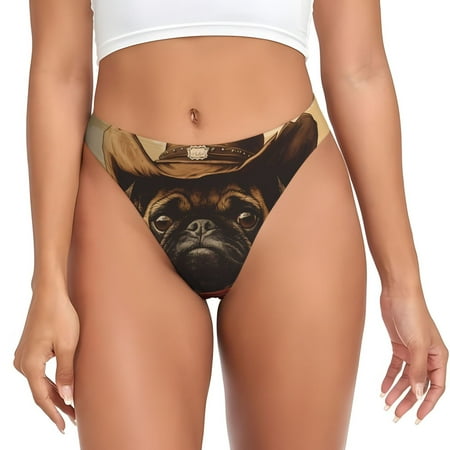 Zeuib Western French Bulldog Cowboy Print Seamless Women Underwear Thongs High Waisted No Show Ladies Panties Breathable Comfortable Brief Hi Rise Undies-Large