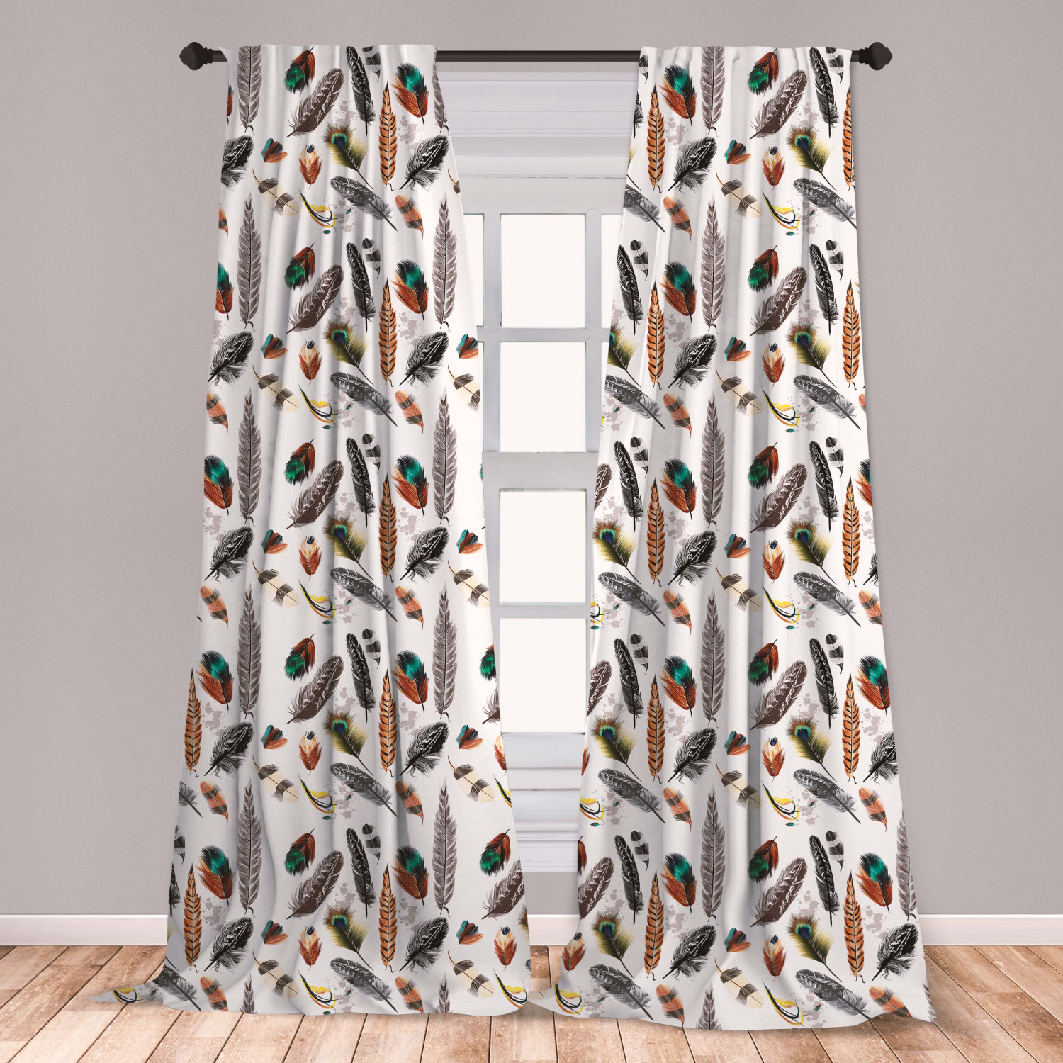 Feathers Curtains 2 Panels Set, Arrangement of Types of Feathers in