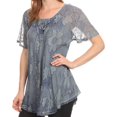 thumbnail image 4 of Sakkas Maliky Wide Corset Neck Floral Embroidered Cap Sleeve Blouse Top Shirt - Steel Blue - One Size Regular, 4 of 5